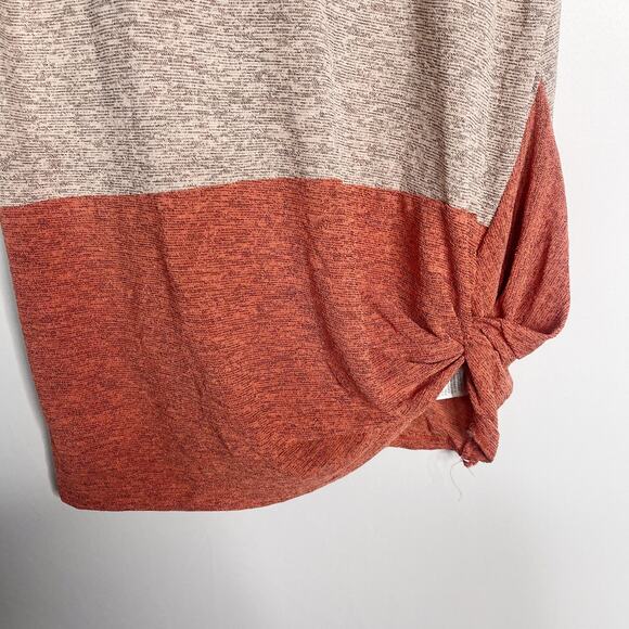 New She + Sky Large L Blue Brown Orange Twist Front Color Block Striped Shirt - Picture 4 of 8